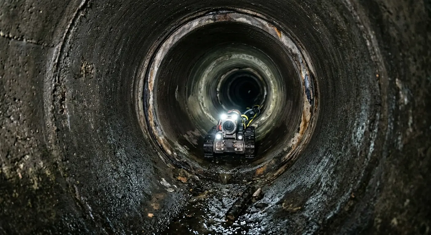 Robotic sewer camera inspecting pipe interior for Sewer Line Repair in Burnt Mills